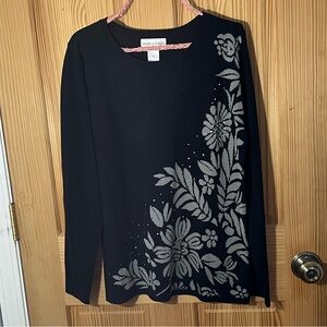 Floral Black and Gray Women's Sweater